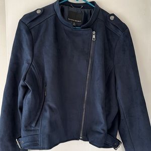 Banana Republic Vegan Suede Moto Jacket Full Zip Lined Navy Blue NWT